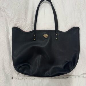 Elegant Black Faux Leather Tote Bag with Red Lining | Women's Work Shoulder Bag